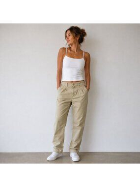 Free People Beige Cotton Jogger Pants Women’s Casual Utility Tapered Size 0 Bag